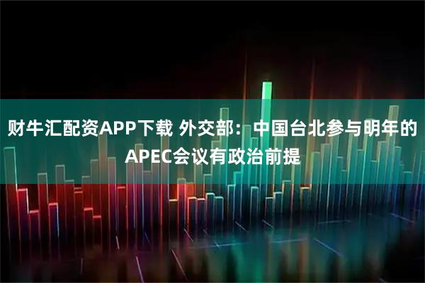 财牛汇配资APP下载 外交部：中国台北参与明年的APEC会议有政治前提